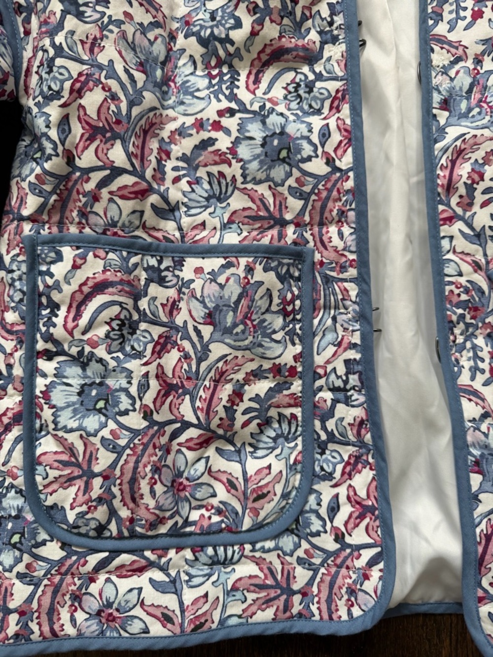 7 For All Mankind Quilted Floral Jacket in Blue and Pink - Picture 3 of 8